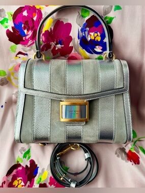 Kate Spade Katy Striped Lizard-Embossed Small Top-Handle Sample Bag